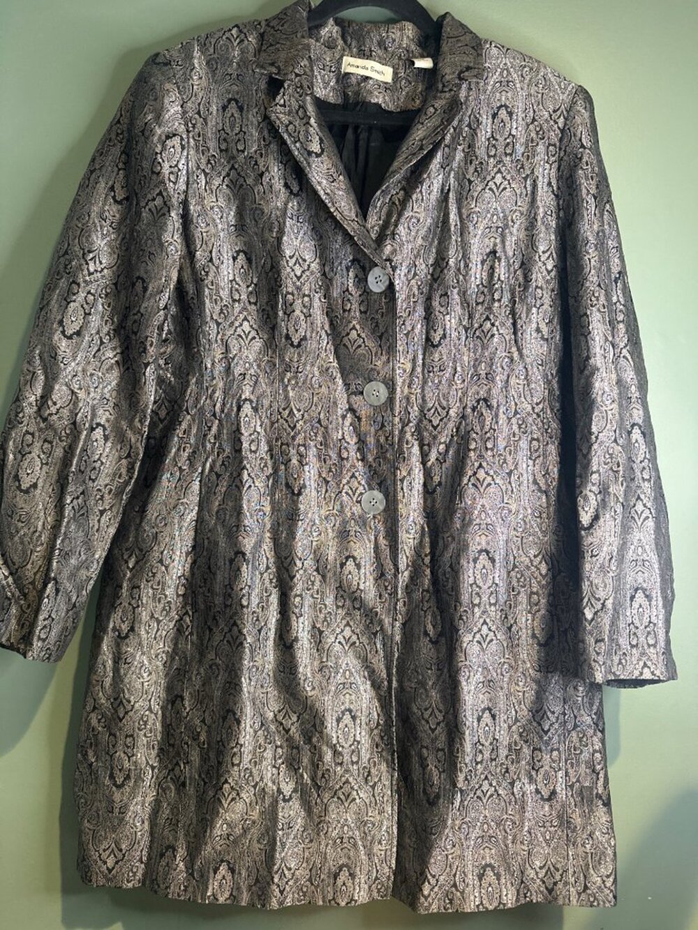 Amanda Smith Womens 14 Silk Blend Paisley Long Jacket Duster Coat academia fairy